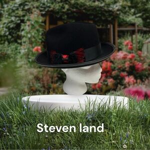 Steven Land Men's 100% Australian Wool Fedora Hat - Feather Bow black with red M